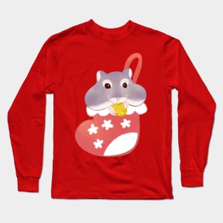 Hamster in a Christmas Stocking Munching Away Long Sleeve T-Shirt